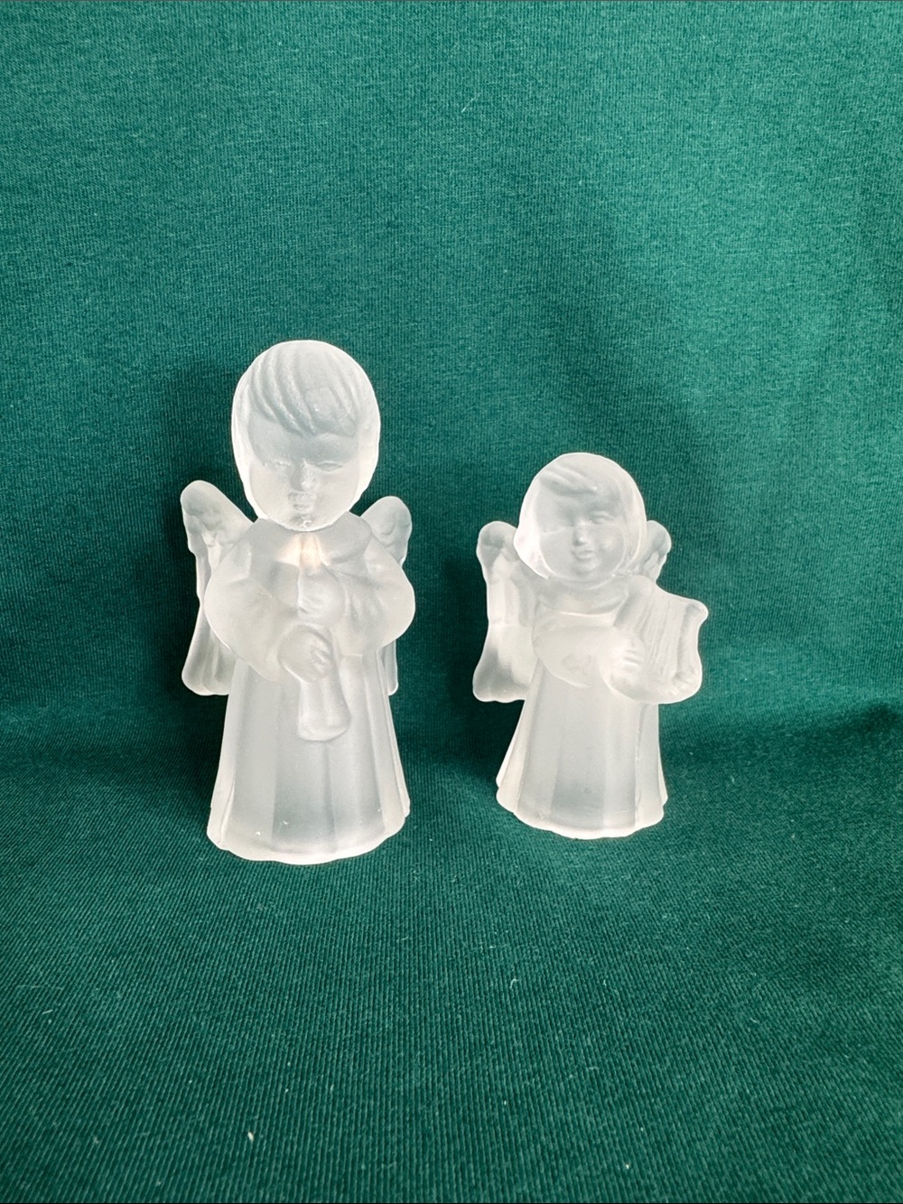 Angel Candle Holders - Frosted Satin Glass Set of 2, Vintage